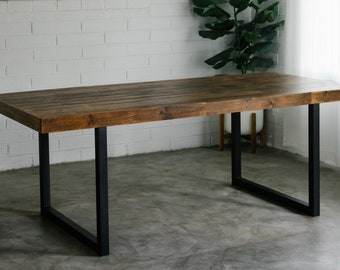 QUICK SHIP! 84x38 Reclaimed Wood Dining Table with Slim Steel U-Legs in Provincial