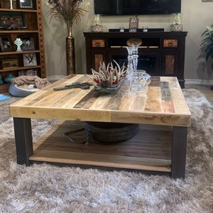 Reclaimed Wood Square Coffee Table Living Room Table Rustic Furniture Cabin Beach House