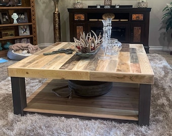 Reclaimed Wood Square Coffee Table Living Room Table Rustic Furniture Cabin Beach House