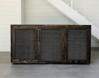3-Door Sideboard with Metal Inset in Natural, Provincial or Espresso Finish | 2 Length & 3 Width Options | Brass or Black Pull