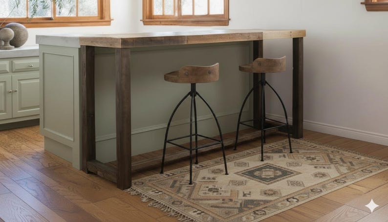 Custom Counter Height Table in Natural Reclaimed Wood | Hundreds of Dimensions | Wheel and Power Outlet Add-on Options image 3