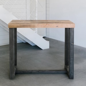 Custom Counter Height Table in Natural Reclaimed Wood | Hundreds of Dimensions | Wheel and Power Outlet Add-on Options image 8