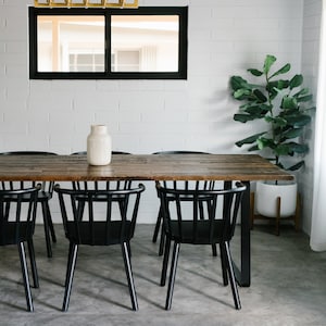 Modern Dining Table with Metal Legs in Natural, Provincial or Espresso Finish | 9 Length Options | Industrial Style