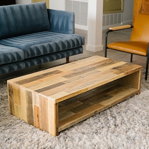 Reclaimed Wood Waterfall Coffee Table in Natural, Provincial and Espresso Finish |