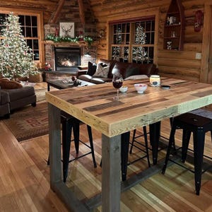 Counter or Bar Height Table in Natural Finish | Hundreds of Dimensions  | Wheel and Power Outlet Add-on Options