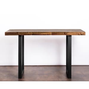 Bar Table with Metal Legs in Provincial Finish | 100+ Dimensions | Counter Height Table or Bar Height Table | Power Outlet Add-on Option