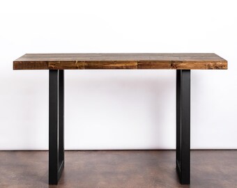 Bar Table with Metal Legs in Provincial Finish | 100+ Dimensions | Counter Height Table or Bar Height Table | Power Outlet Add-on Option