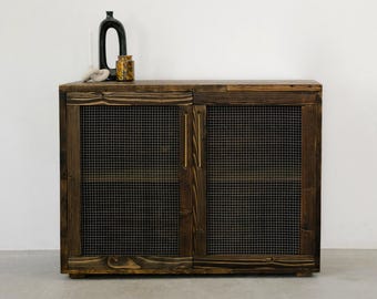 2-Door Sideboard with Metal Inset in Natural, Provincial or Espresso Finish | 3 Length & 3 Width Options | Brass or Black Pull