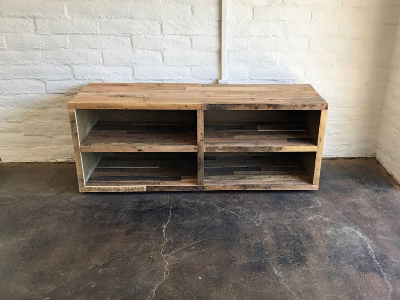 Reclaimed Wood Four Corners A Console Tv Stand Toy Storage Image 0