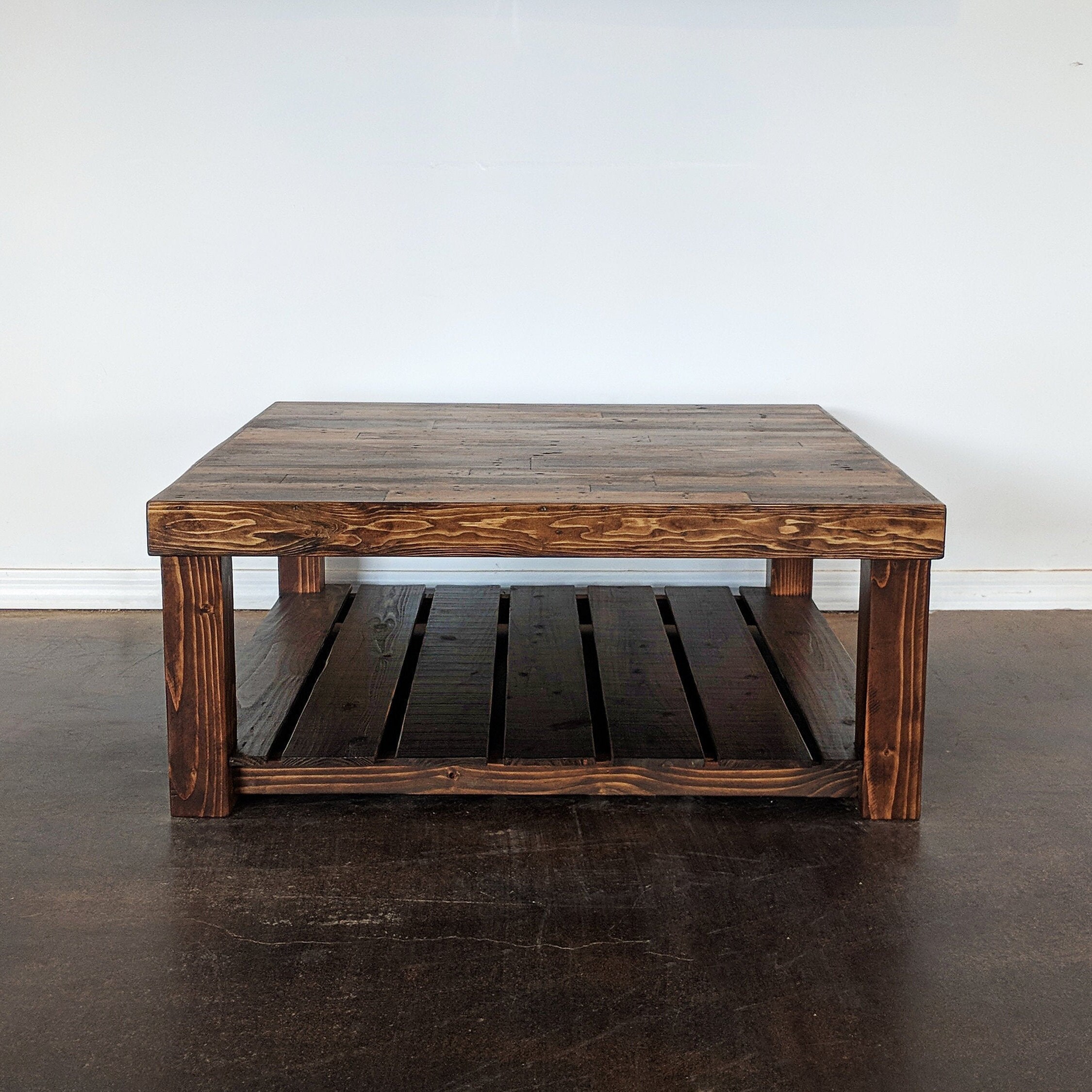 Reclaimed Wood Square Coffee Table Living Room Square Accent Etsy
