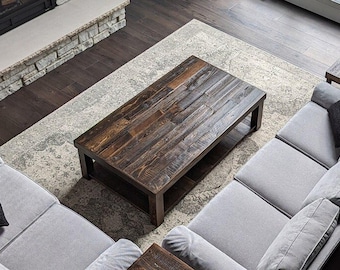 Reclaimed Wood Coffee Table with Shelf | Espresso 60" x 24" | READY TO SHIP | Handmade in Arizona