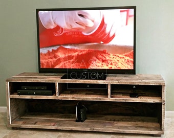 Reclaimed Wood Media Unit in Natural TV Stand Entertainment Center Console Rustic Beach House Cabin Shabby Chic Handmade Living Room