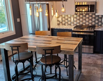 Kitchen Island in Natural Finish | Variety of Sizes | Counter Height 36" or Bar Height 42" | Reclaimed Wood | Option to Add Caster Wheels