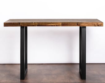 QUICK SHIP! 72x30 Modern Steel Leg Reclaimed Wood Bar Table in Provincial