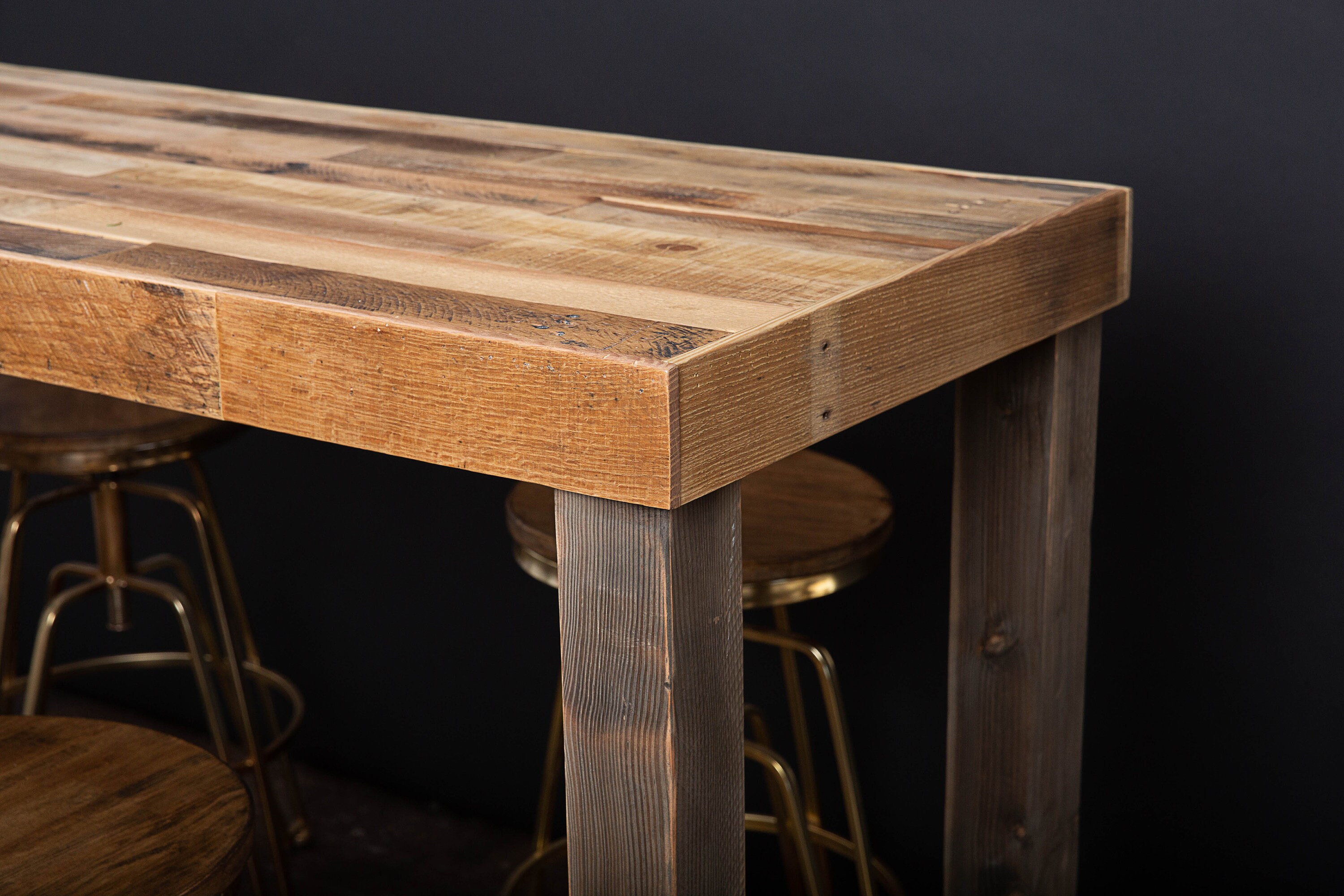 Reclaimed Wood Desk Work Table Standing Counter Bar Height Etsy