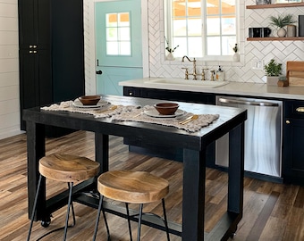 Reclaimed Wood Kitchen Island in Black Finish | Hundreds of Dimensions | Counter Height or Bar Height | Wheel Add-On Option