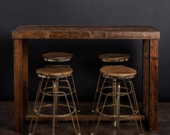 Bar Table in Provincial Finish with Optional Power Outlet | Loved as a Kitchen Island with Wheels | Bar Height Table or Counter Height Table
