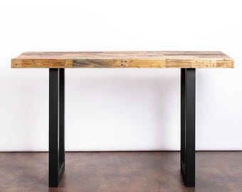 66" x 36" | Gunnison Reclaimed Wood Steel Leg Bar Table in Natural | Bar & Restaurant Tables | Ships in 3-5 days
