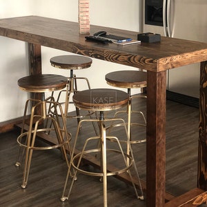 Reclaimed Wood Bar Table in Provincial Restaurant Counter Community Communal Rustic Gathering Conference Office Meeting High Top Island