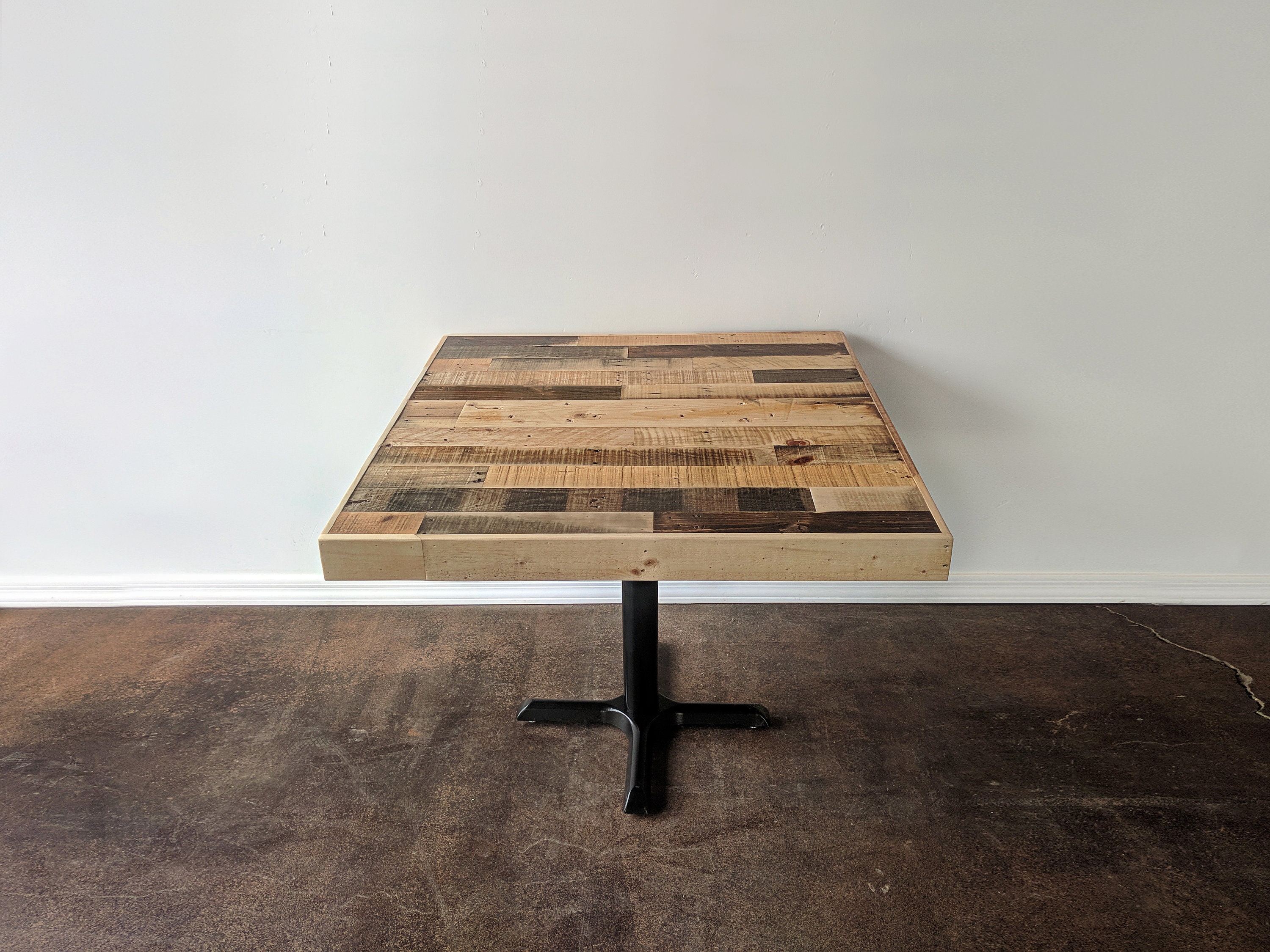 Reclaimed Wood Cocktail Table With Black Metal Pedestal Base Etsy