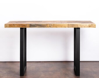 Bar Table with Metal Legs in Natural Finish | 100+ Dimensions | Counter Height Table or Bar Height Table | Power Outlet Add-on Option