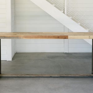 Custom Counter Height Table in Natural Reclaimed Wood | Hundreds of Dimensions | Wheel and Power Outlet Add-on Options image 2