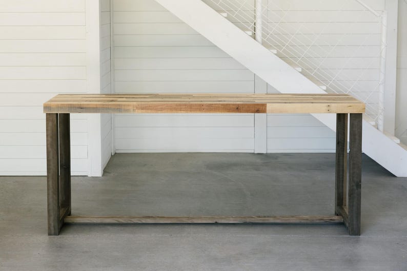 Custom Counter Height Table in Natural Reclaimed Wood | Hundreds of Dimensions | Wheel and Power Outlet Add-on Options image 2