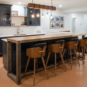 Custom Counter Height Table in Natural Reclaimed Wood | Hundreds of Dimensions | Wheel and Power Outlet Add-on Options