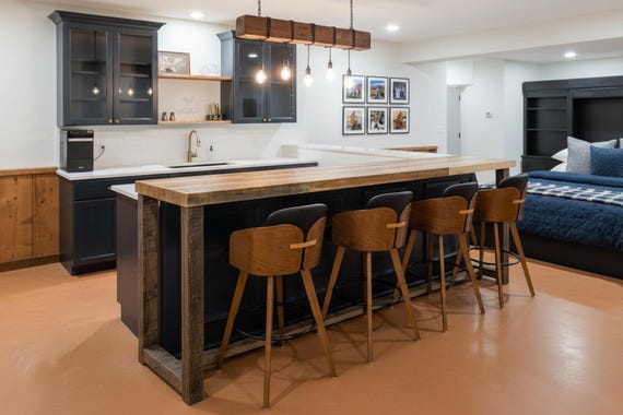 Custom Counter Height Table in Natural Reclaimed Wood | Hundreds of Dimensions | Wheel and Power Outlet Add-on Options