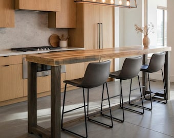 Custom Kitchen Island with Seating | Reclaimed Wood Table, Counter Height, Optional Wheels | Made in Arizona