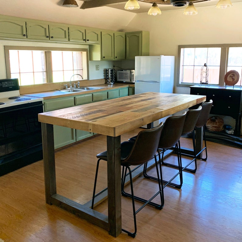 Reclaimed Wood Kitchen Island Counter Height Table Rustic Optional Caster Wheels image 1