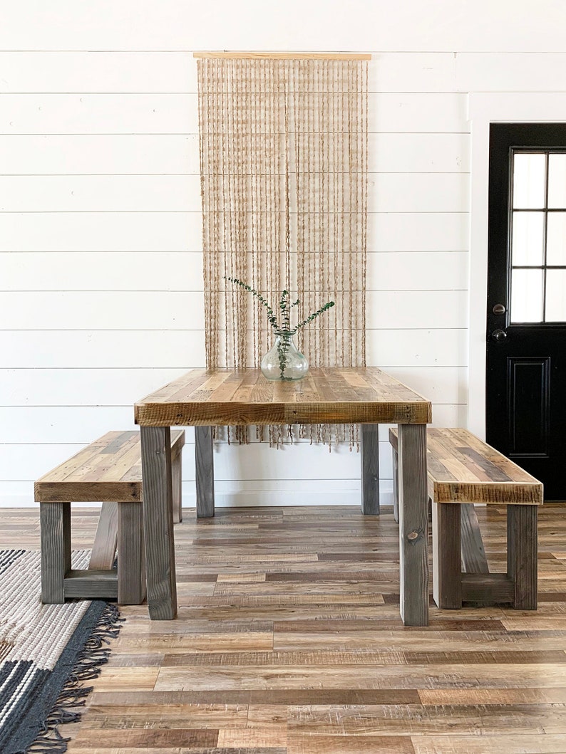 Reclaimed Wood Farm Table and Bench Set Rustic Dining Harvest Etsy