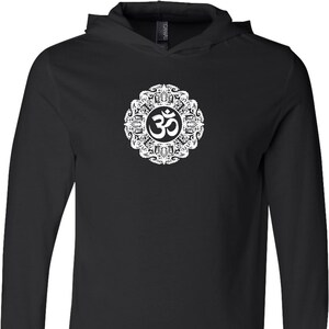 White Ornate OM Yoga Lightweight Hoodie Tee T-Shirt - WHTORNATE-3512