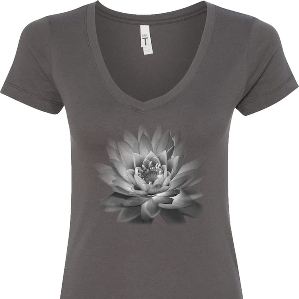 Lotus Flower Ladies Yoga V-Neck Tee Shirt = LOTUSFLWR-N1540