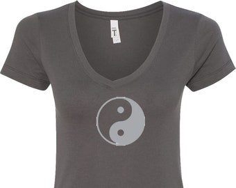Yin Yang grote Print dames Yoga V-Neck Tee Shirt = YINYANG-N1540