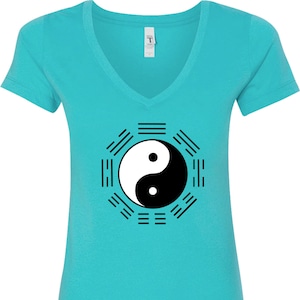 Yin Yang Trigrams Ladies Yoga V-Neck Tee Shirt = N1540-TRIGRAMS