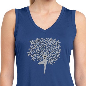 Grey Tree Pose Ladies Yoga Sleeveless Moisture Wicking Tee T-Shirt LST352-GTREEPOSE image 1