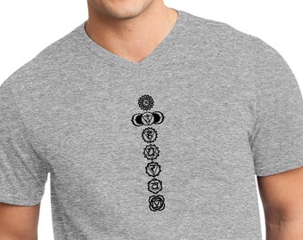Black 7 Chakras Men's Yoga Very Important Tee V-Neck Shirt = BLKCHAK-DT6500
