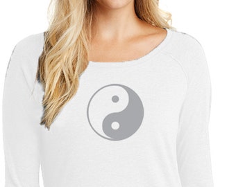 Yin Yang grote Print dames Yoga Tri Blend lange mouwen = YINYANG-DT132L