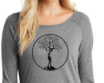 Black Tree of Life Circle Ladies Yoga Tri Blend Long Sleeve = BTREECIR-DT132L