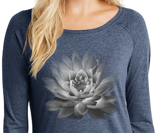 Lotus Flower Ladies Yoga Tri Blend Long Sleeve = LOTUSFLWR-DT132L