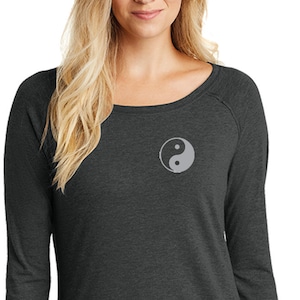 Yin Yang Pocket Print Ladies Yoga Tri Blend Long Sleeve = YINYANG-PP-DT132L