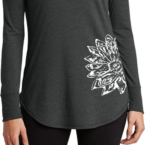 Sketch Lotus Side Print Ladies Yoga Tri Blend Long Sleeve = SKETCH-DT132L
