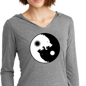 Yin Yang Wolves Ladies Tri Blend Long Sleeve Hoodie Tee Shirt = DM139L-WOLVES
