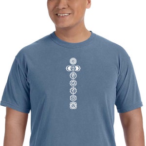 White 7 Chakras Adult Yoga Heavyweight Pigment Dyed T-Shirt = WHITECHAK-1717