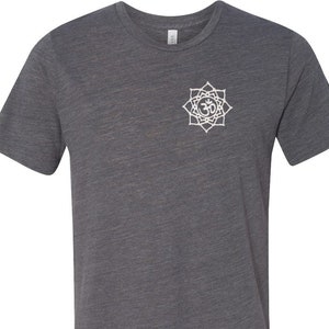 White Lotus OM Patch Pocket Print Burnout Yoga Tee Shirt = WHITELOTUS-PP-3650