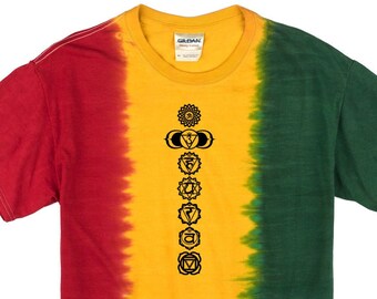 Schwarz 7 Chakren Yoga Tie Dye T-Shirt - RASTA-7CHAKBLK