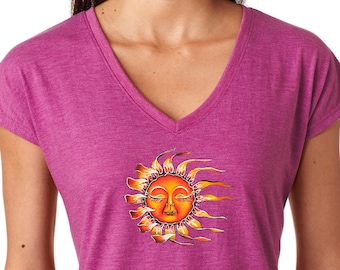 Sleeping Sun Ladies Yoga Tri Blend V-Neck Tee Shirt = SLEEPINGSUN-6750VL
