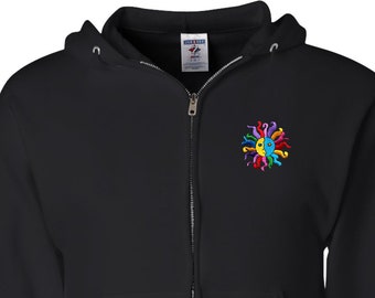 Hippie Sun Patch Pocket Print Adult Unisex Yoga Full Zip Hoodie - HIPPIESUN-PP-993