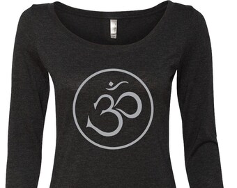 Thin OM Ladies Yoga Triblend Long-Sleeve Scoop Tee Shirt = THINOM-6731